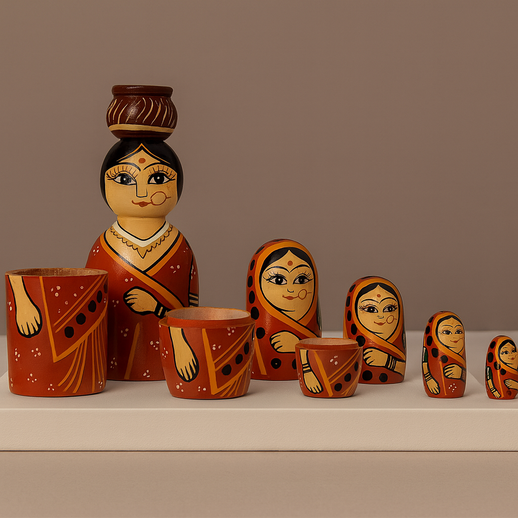 Handcrafted Wooden Nesting Doll – Saree-Clad Lady | Varanasi Lacquerware Toy