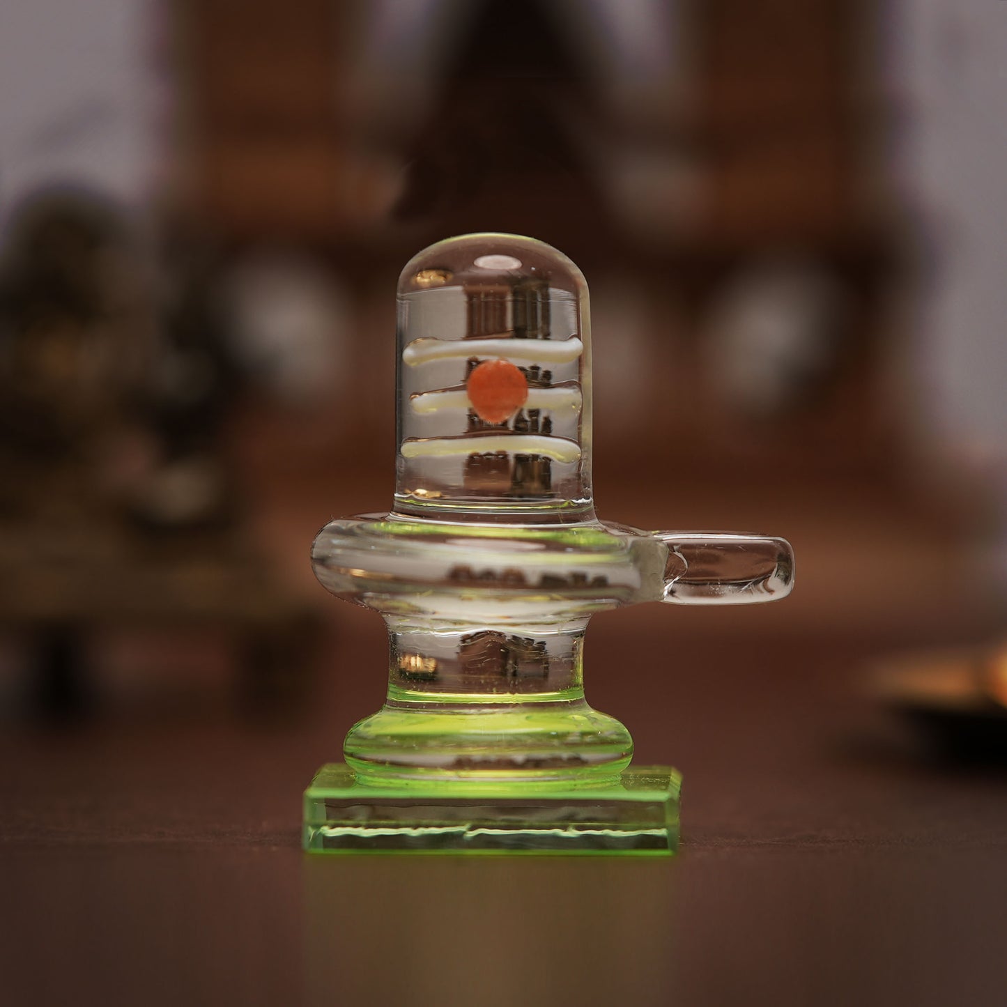 Glass Shivling – Pure Crystal Shivlingam ( Saffron, Green & Blue colors )