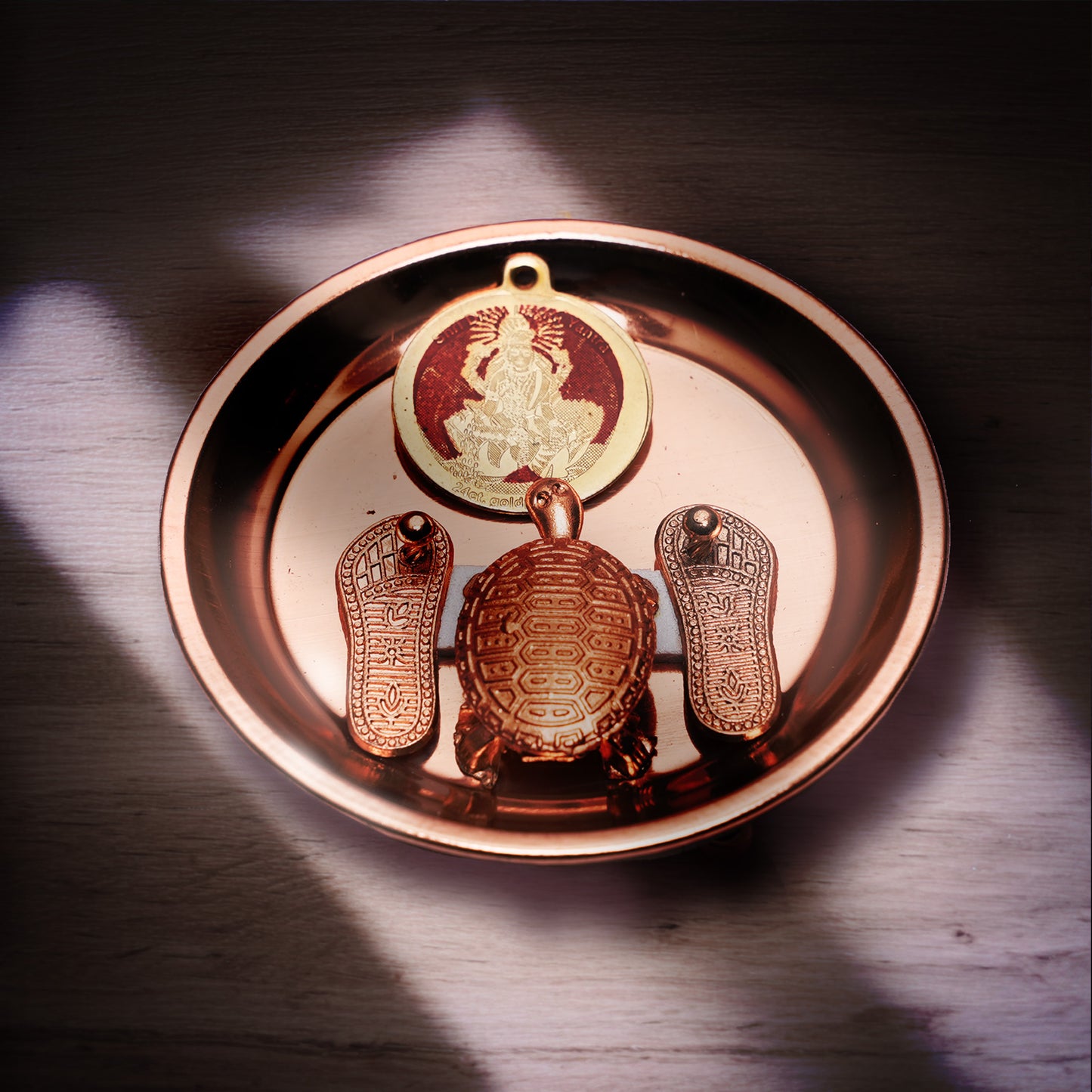 Brass Lakshmi Charan Paduka Set with Tortoise & Yantra