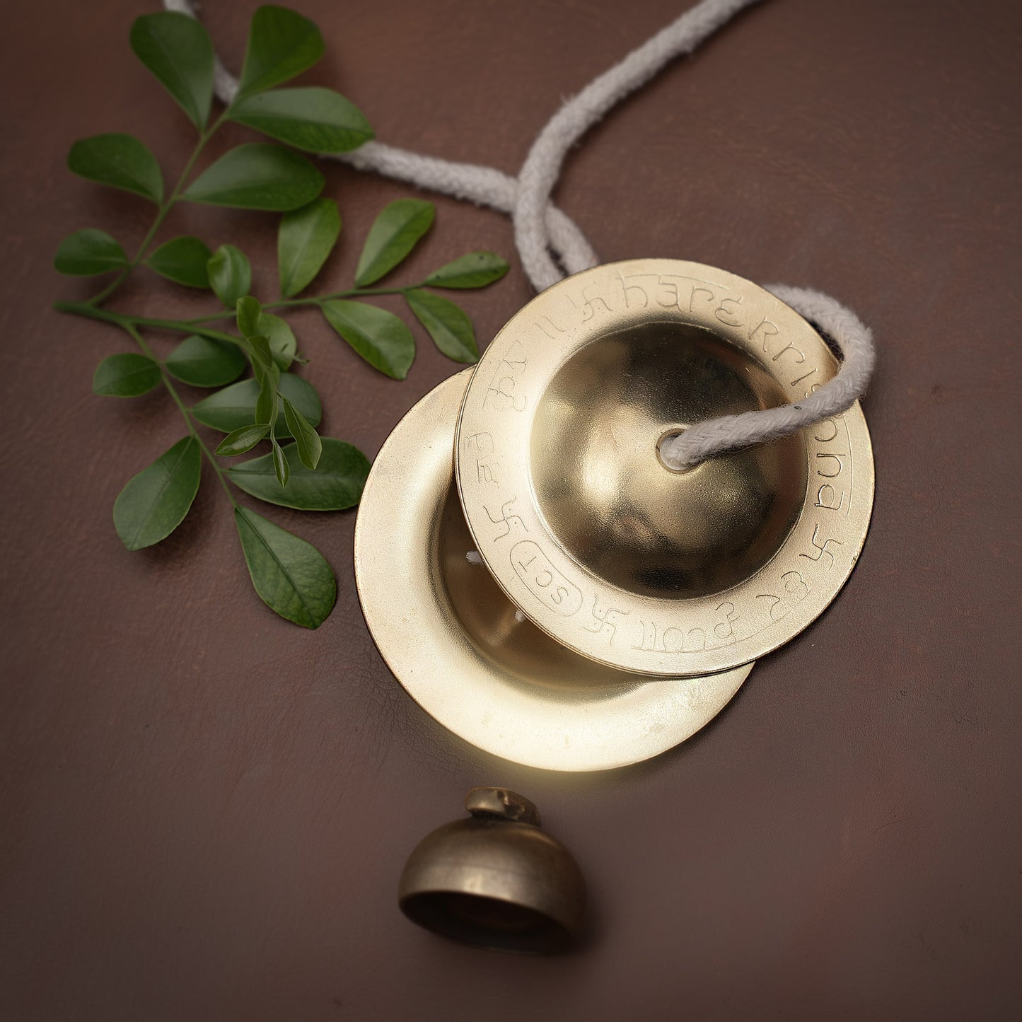 Brass Manjeera with Devotional Inscriptions | Traditional Hand Cymbals for Bhajan & Aarti