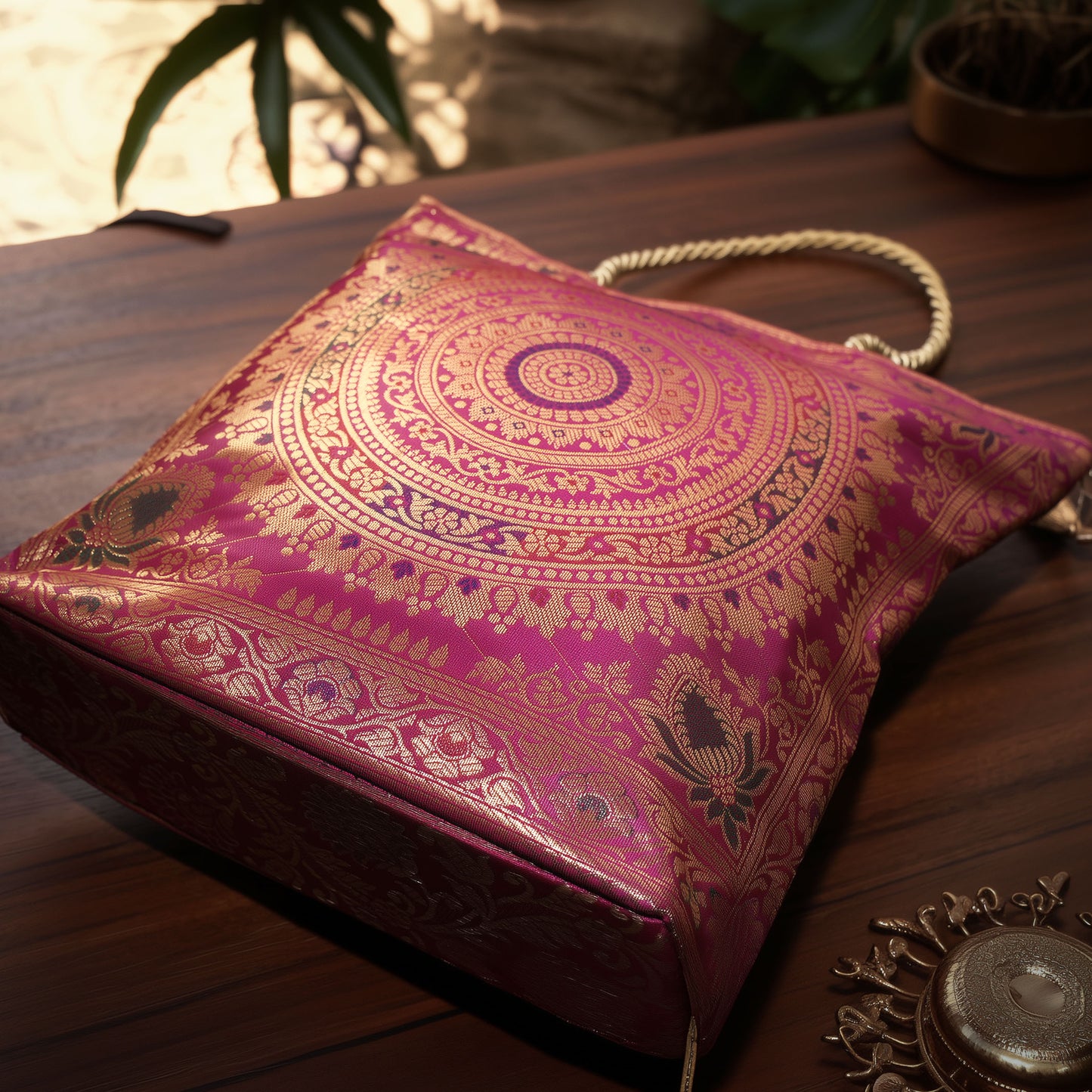 Ethnic Brocade Tote Bag – Festive Mandala Design