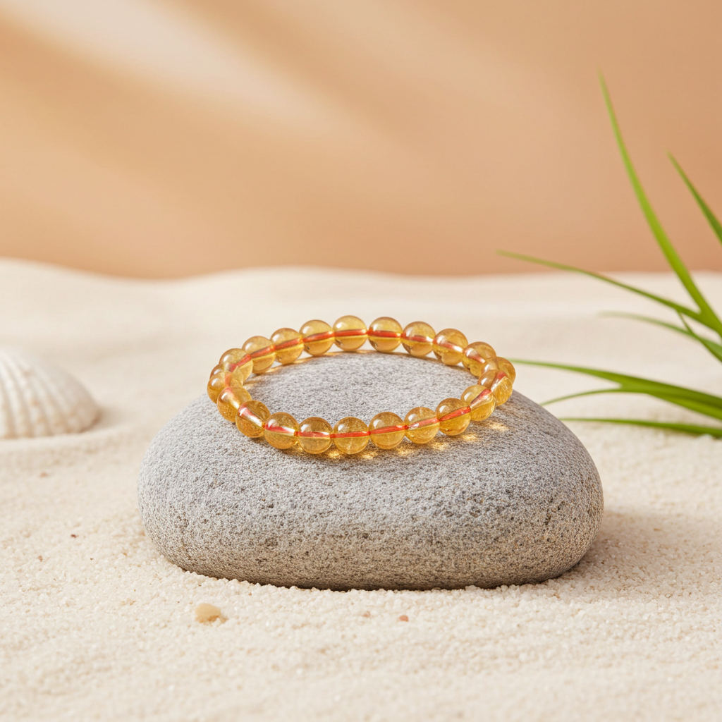 प्राकृतिक सिट्रीन (सुनेला) से बना उपचार ब्रेसलेट – समृद्धि और सकारात्मक ऊर्जा का पत्थर