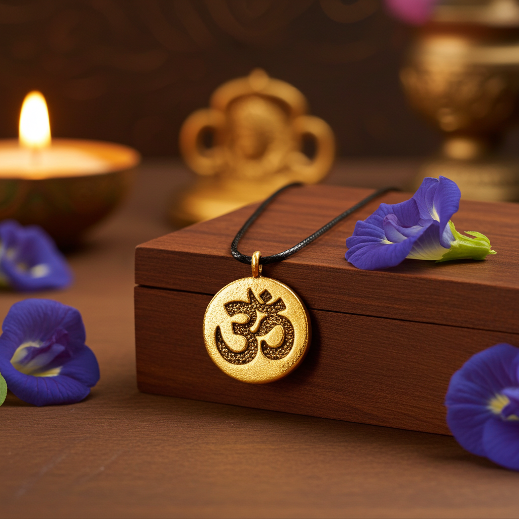 Sacred Om Pendant – Golden Spiritual Locket