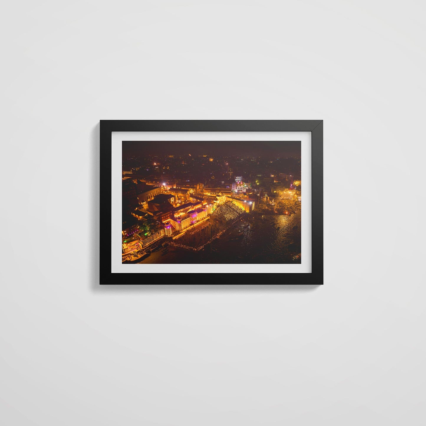 Varanasi Nightlight: Aerial View 1 - Framed Art Print