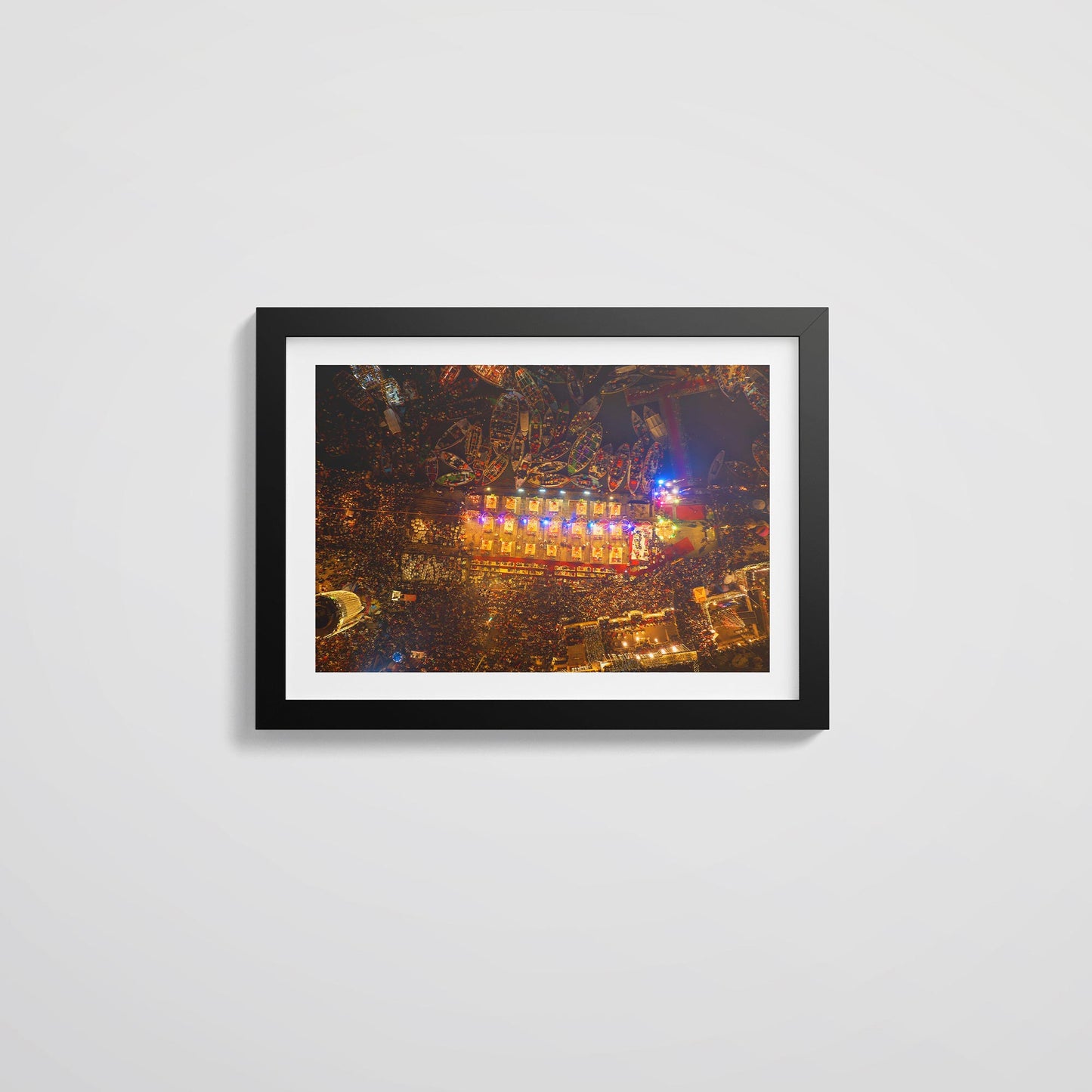 Varanasi Nightlight: Ganga Aarti Aerial View 1 - Framed Art Print