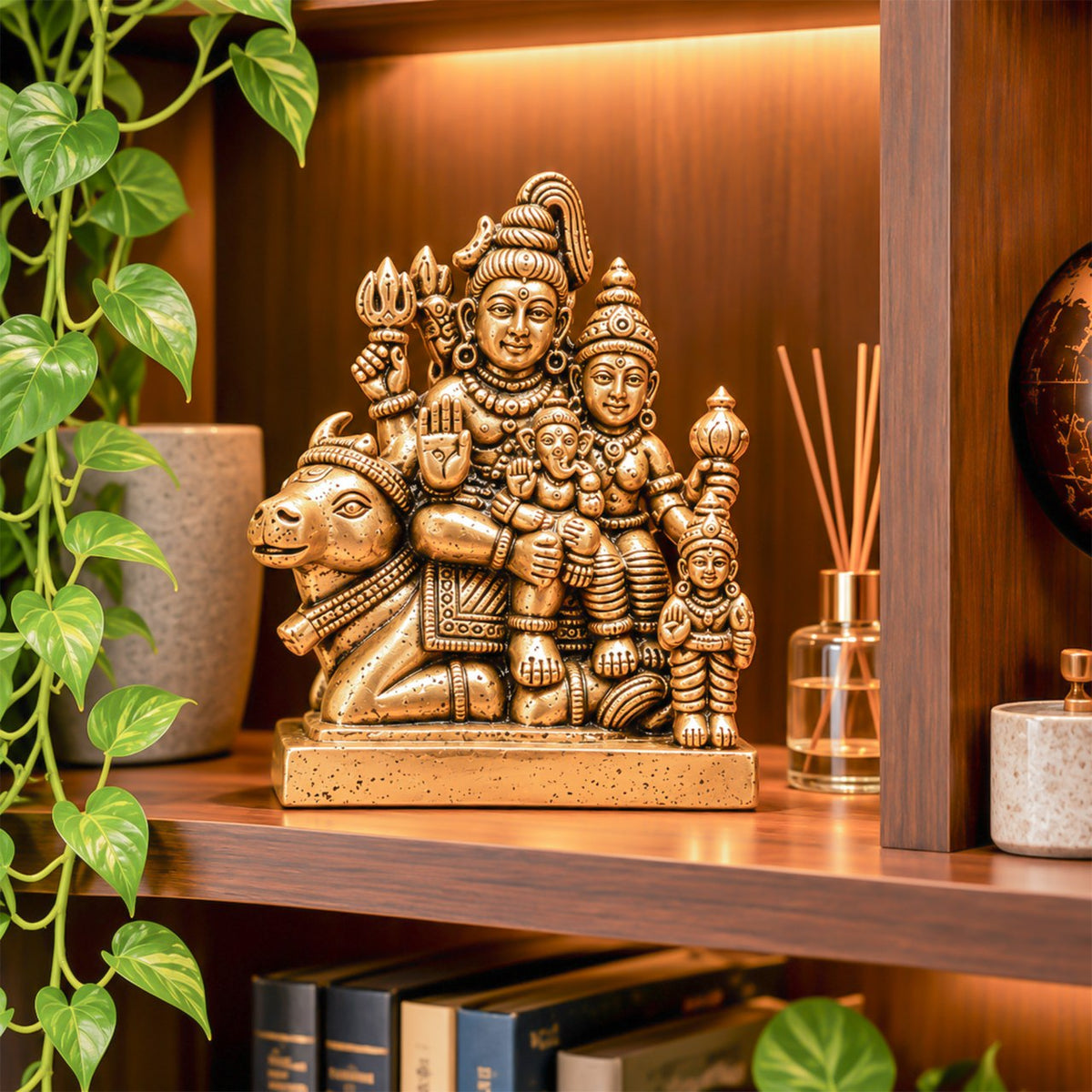 Antique Brass Shiva Family Idol