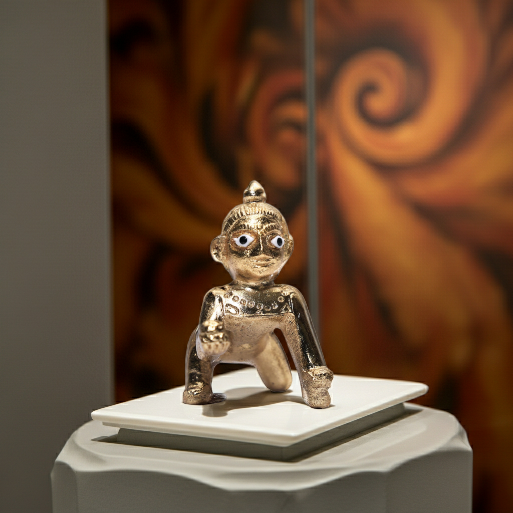 मिनी पीतल के लड्डू गोपाल की मूर्ति - पूजा के लिए हस्तनिर्मित बाल कृष्ण मूर्ति