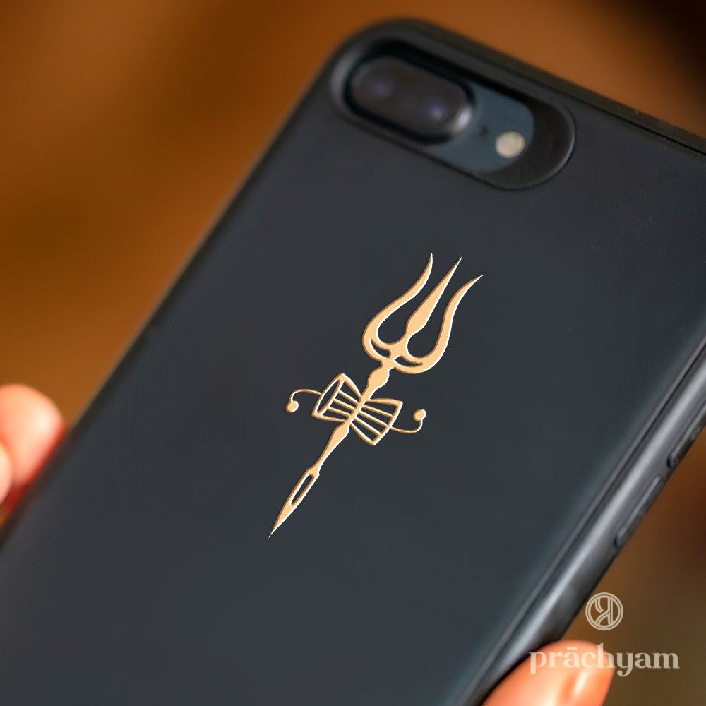 'Trishul' Gold Plated Mobile Sticker (Set of 2) - Prachyam