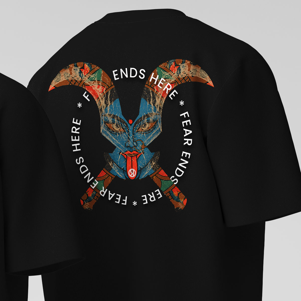 Fear Ends Here – Powerful Ram Skull Graphic Black T-Shirt