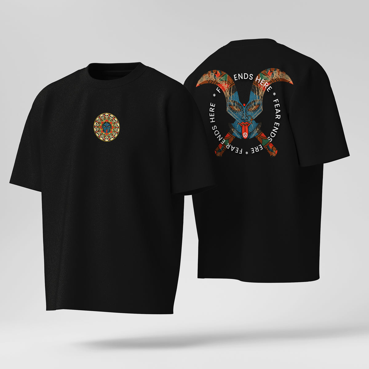 Fear Ends Here – Powerful Ram Skull Graphic Black T-Shirt