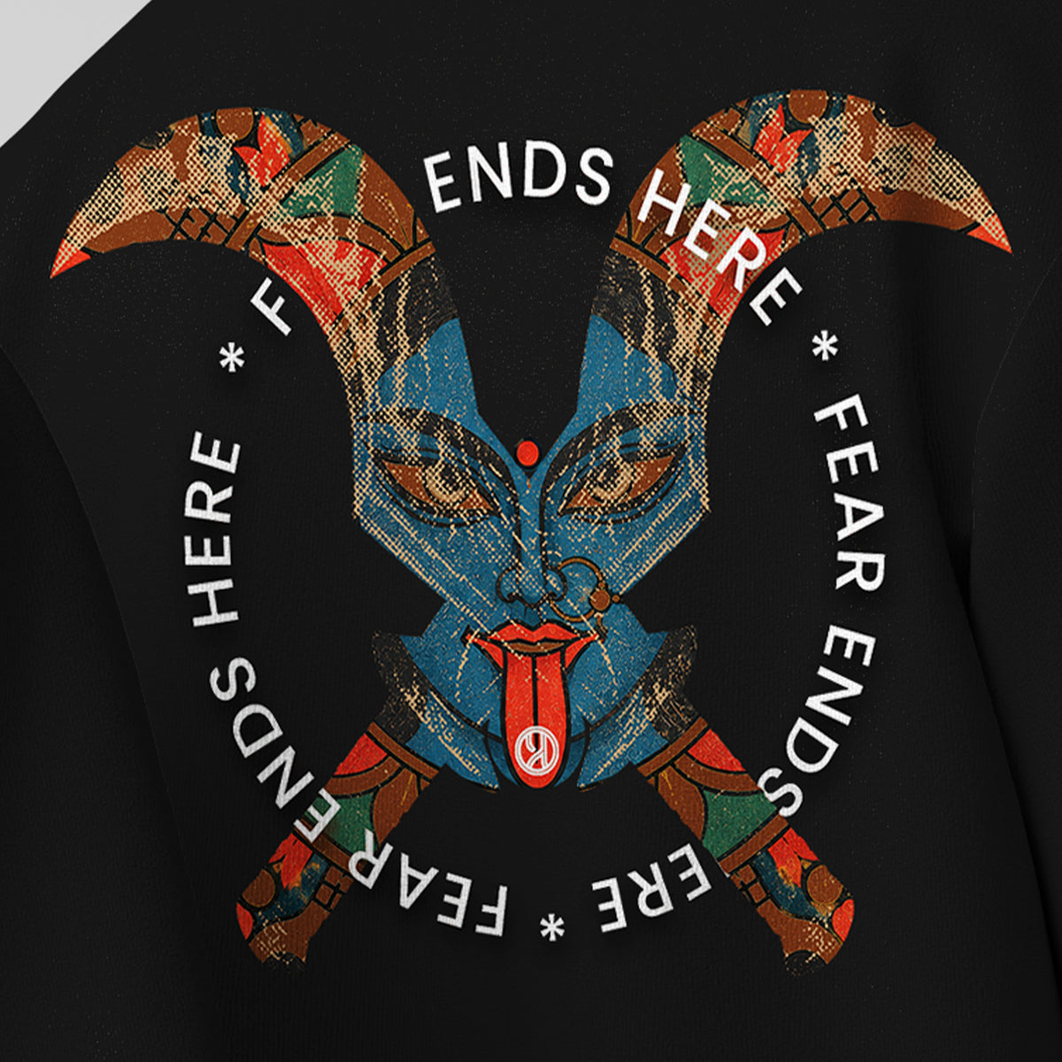 Fear Ends Here – Powerful Ram Skull Graphic Black T-Shirt