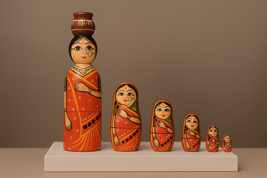 Handcrafted Wooden Nesting Doll – Saree-Clad Lady | Varanasi Lacquerware Toy