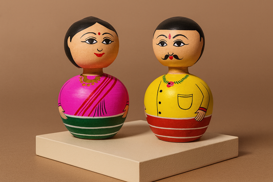 Handcrafted Wooden Lacquerware Nodder/Bobblehead Set (Male & Female)