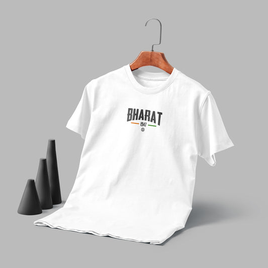 Bharat 1947 – White Cotton T-Shirt (Patriotic Edition)