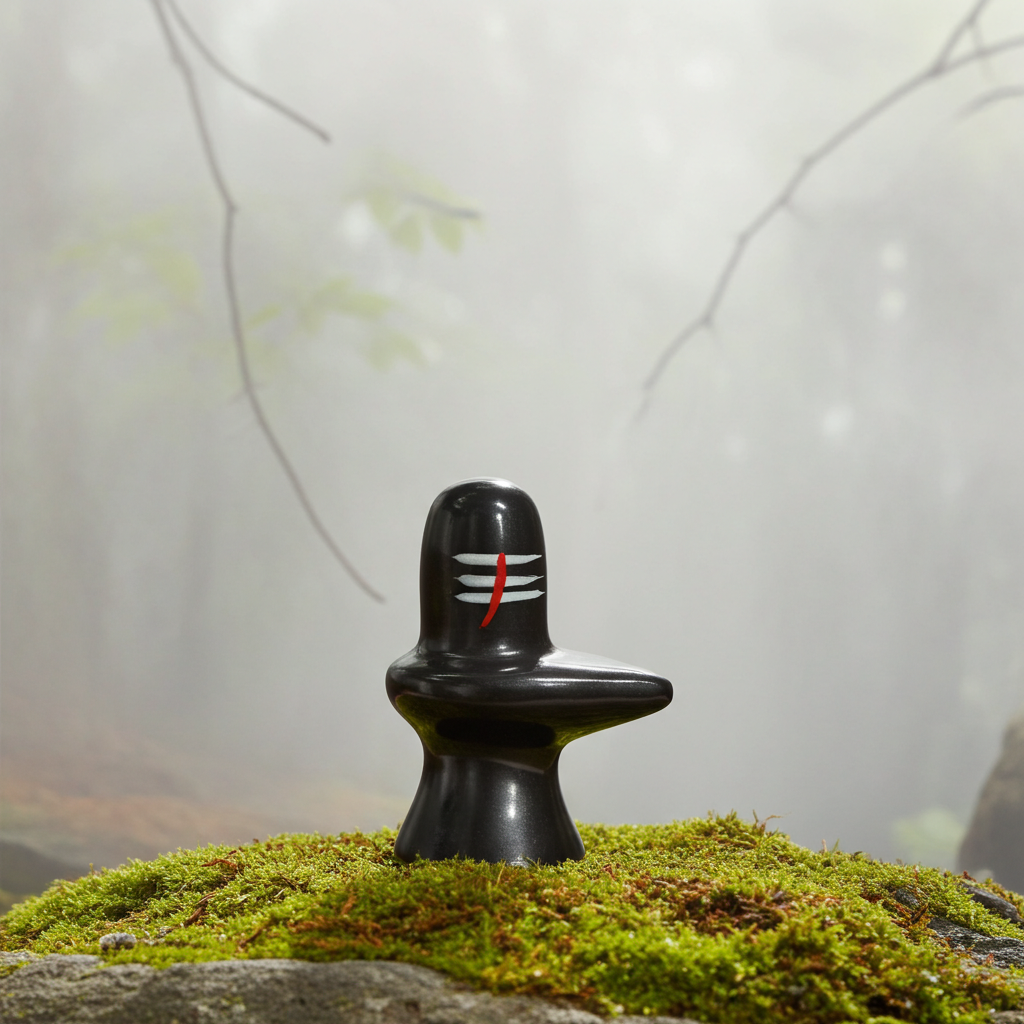 सफेद मिट्टी से बना काला शिवलिंग – 7 सेमी × 5 सेमी