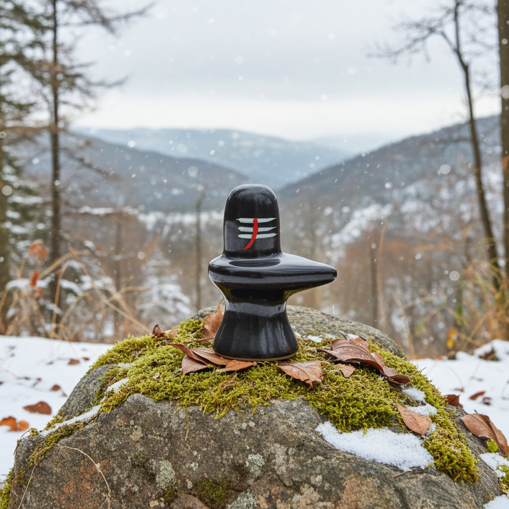 सफेद मिट्टी से बना काला शिवलिंग – 7 सेमी × 5 सेमी