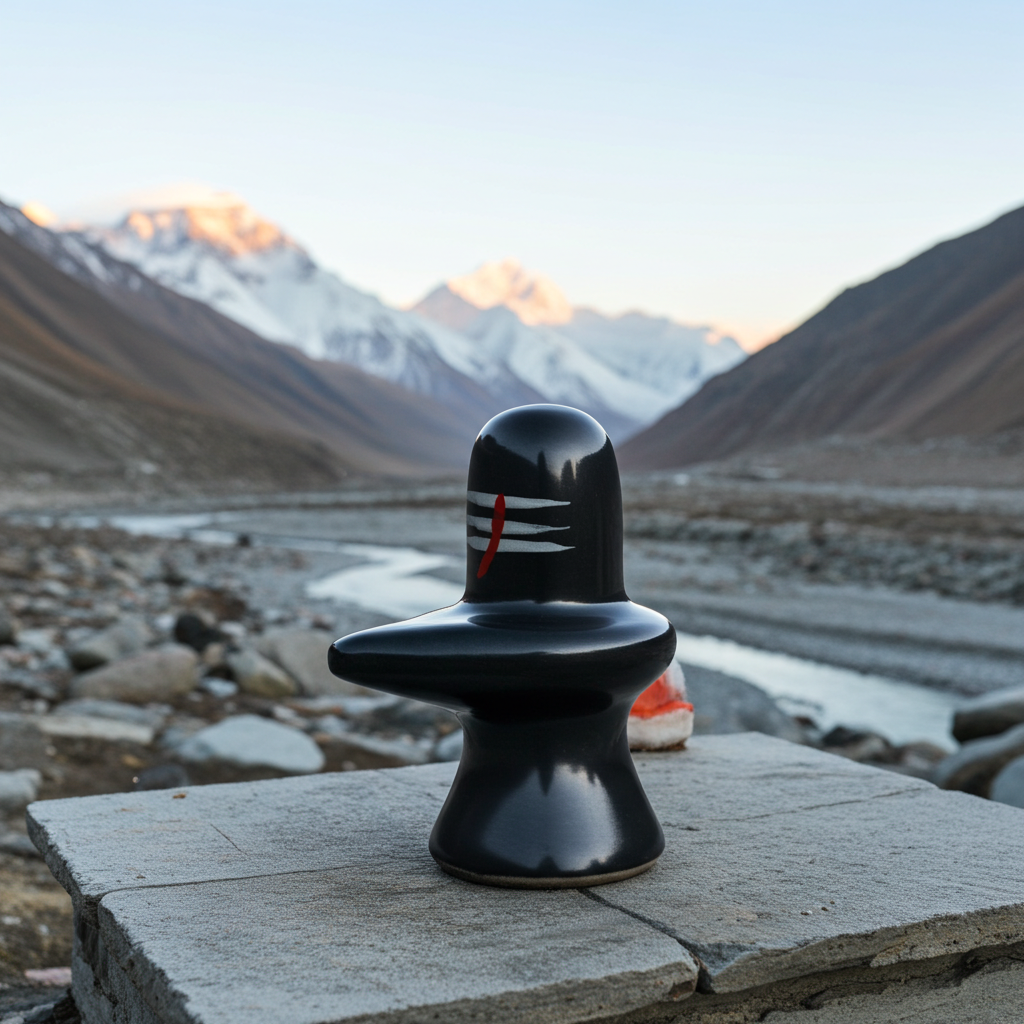 सफेद मिट्टी से बना काला शिवलिंग – 7 सेमी × 5 सेमी