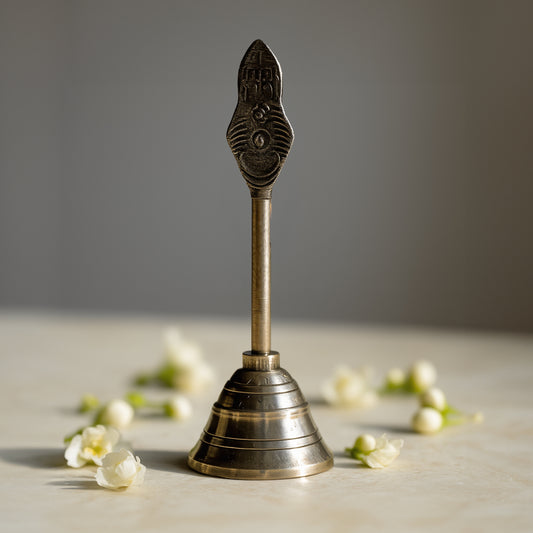Brass Puja Bell | Ghanti – Handheld Temple Bell with Sacred Vibration