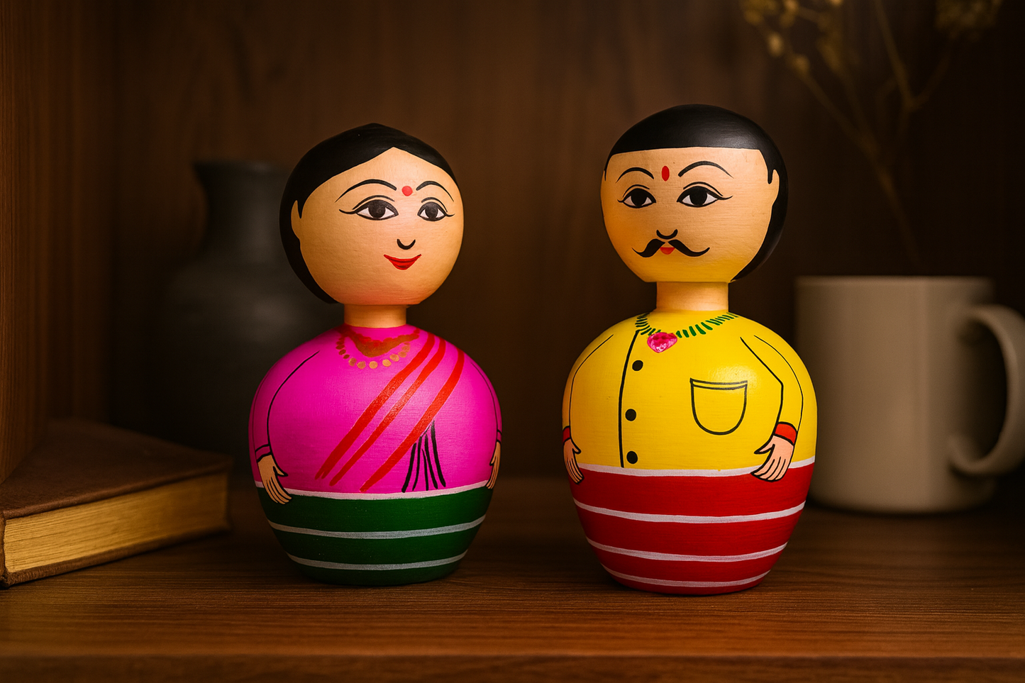 Handcrafted Wooden Lacquerware Nodder/Bobblehead Set (Male & Female)