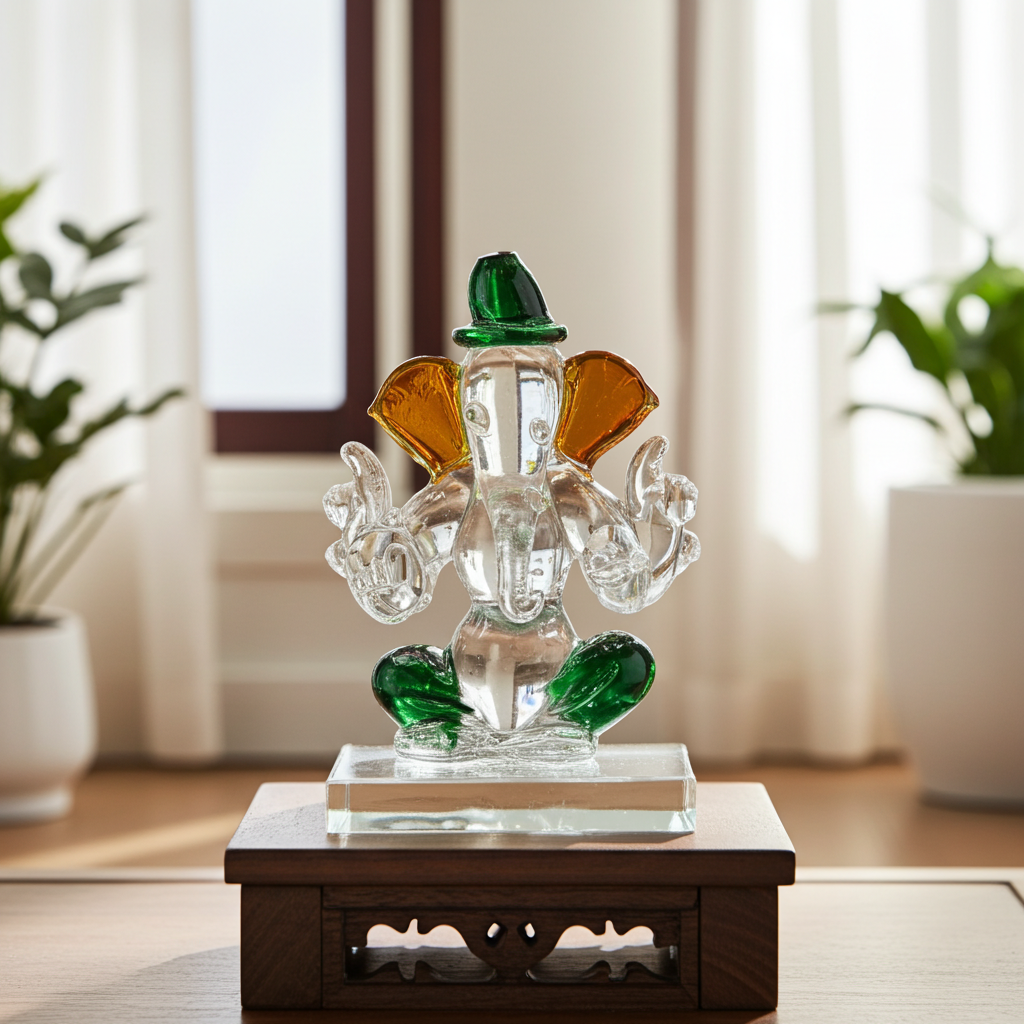 Crystal Lord Ganesha Idol – Two-Sided Design (8×5 cm)