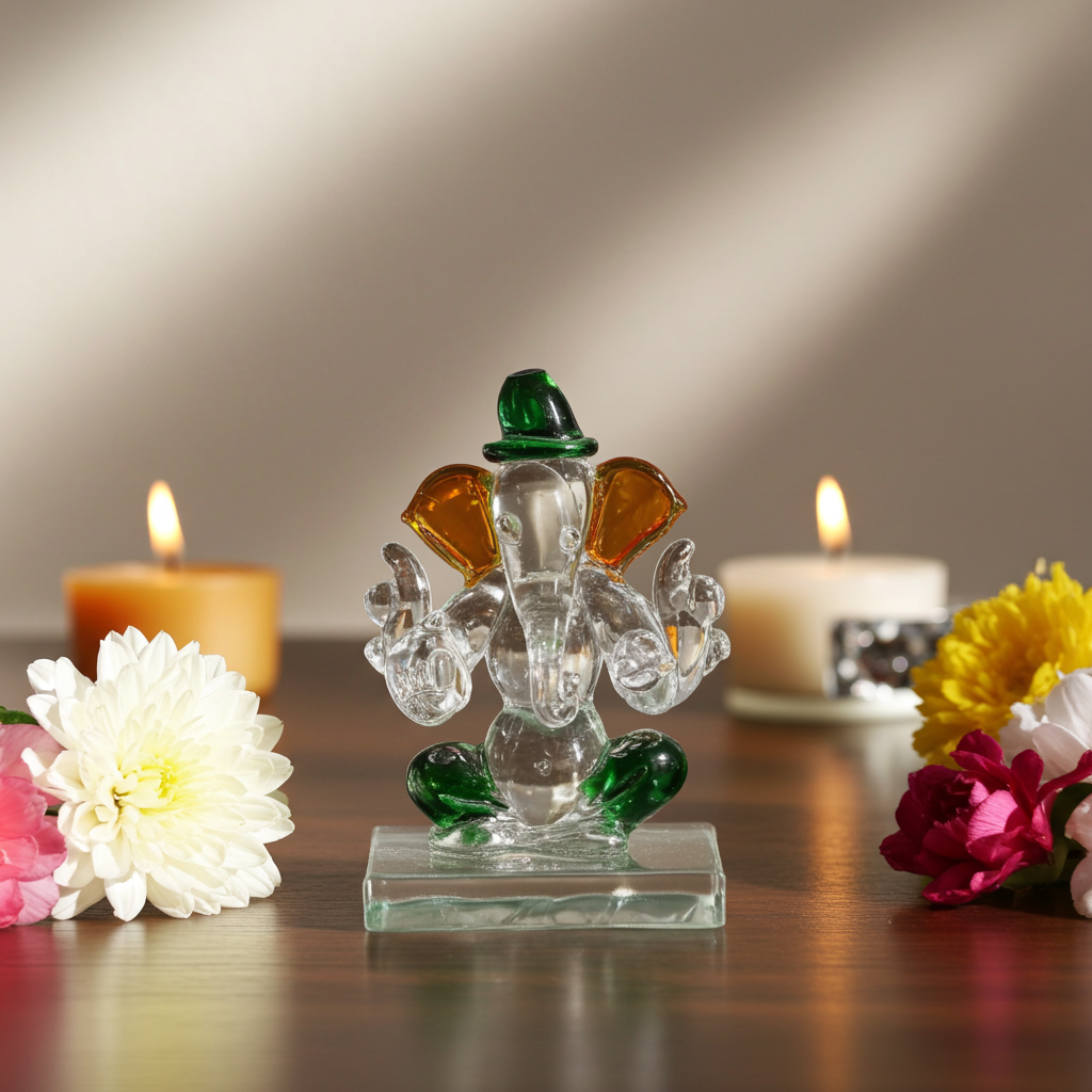 Crystal Lord Ganesha Idol – Two-Sided Design (8×5 cm)