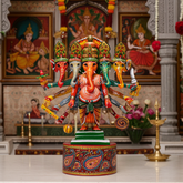 Hand-Painted Wooden Panchmukhi Lord Ganesha Moorti