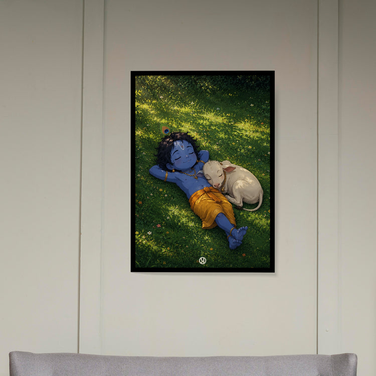 Bal Krishna & Calf framed poster
