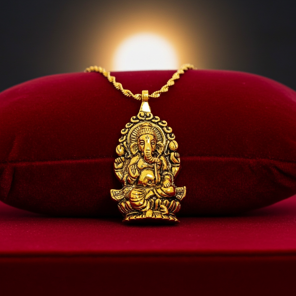 Lord Ganesha on Lotus Antique Alloy Pendant