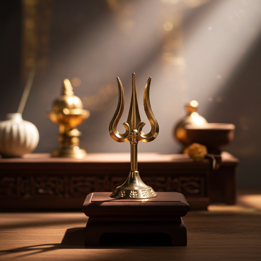 Mini Bronze Trishool - 10 cm × 4.5 cm