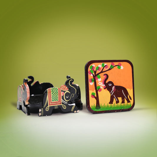 Matang Coaster Set | Handcrafted Wooden Elephant Coasters with Holder