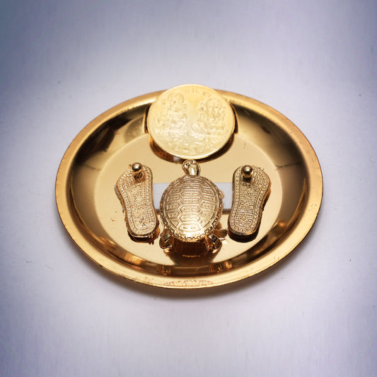 Brass Lakshmi Charan Paduka Set with Tortoise & Yantra