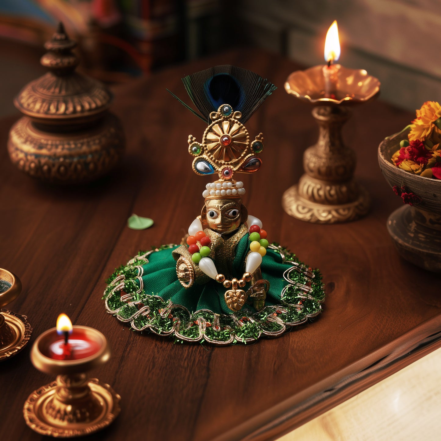 Laddu Gopal Dress with Mukut Set – Ideal for 4 to 5 Inch.