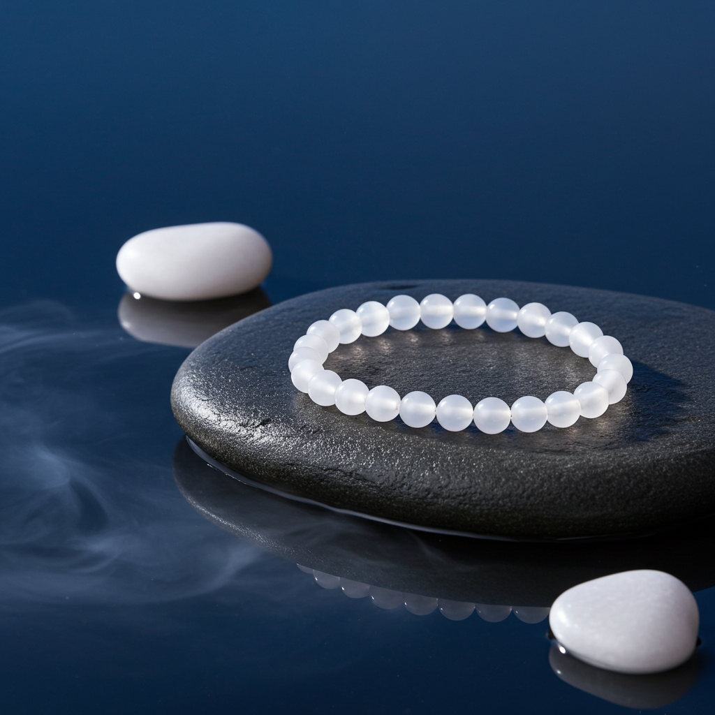 सेलेनाइट/मूनस्टोन ब्रेसलेट – आंतरिक शांति, भावनात्मक संतुलन और मानसिक स्पष्टता के लिए