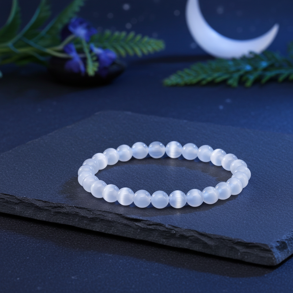 सेलेनाइट/मूनस्टोन ब्रेसलेट – आंतरिक शांति, भावनात्मक संतुलन और मानसिक स्पष्टता के लिए