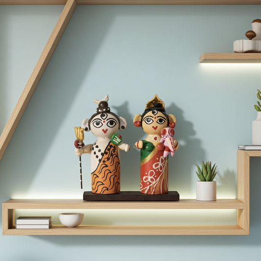Shiv–Parvati with Bal Ganesha Wooden Lacquerware Idol (10 cm × 9 cm)