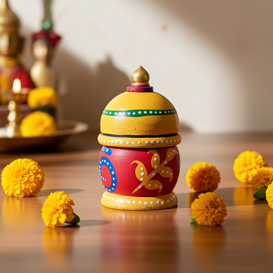 हाथ से निर्मित लकड़ी का पूजा बॉक्स