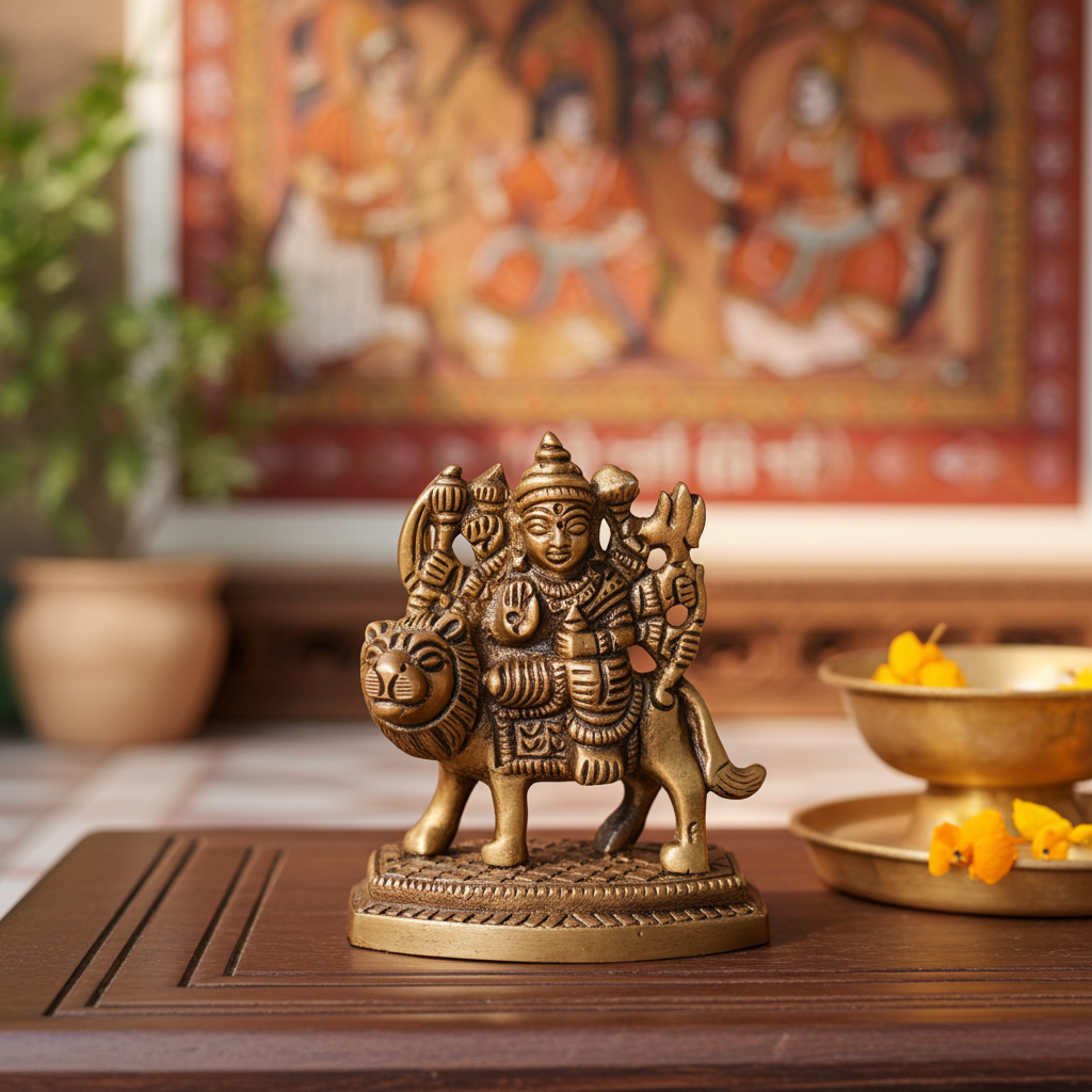 मां दुर्गा की कांस्य प्रतिमा – शक्ति और संरक्षण का प्रतीक (7 सेमी)