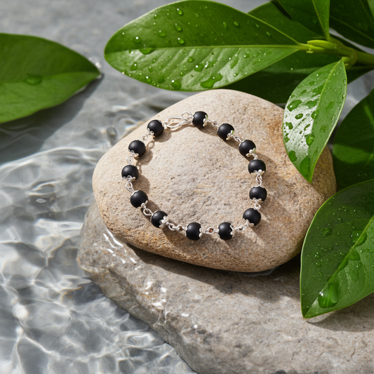 Karungali Silver Cap Bracelet