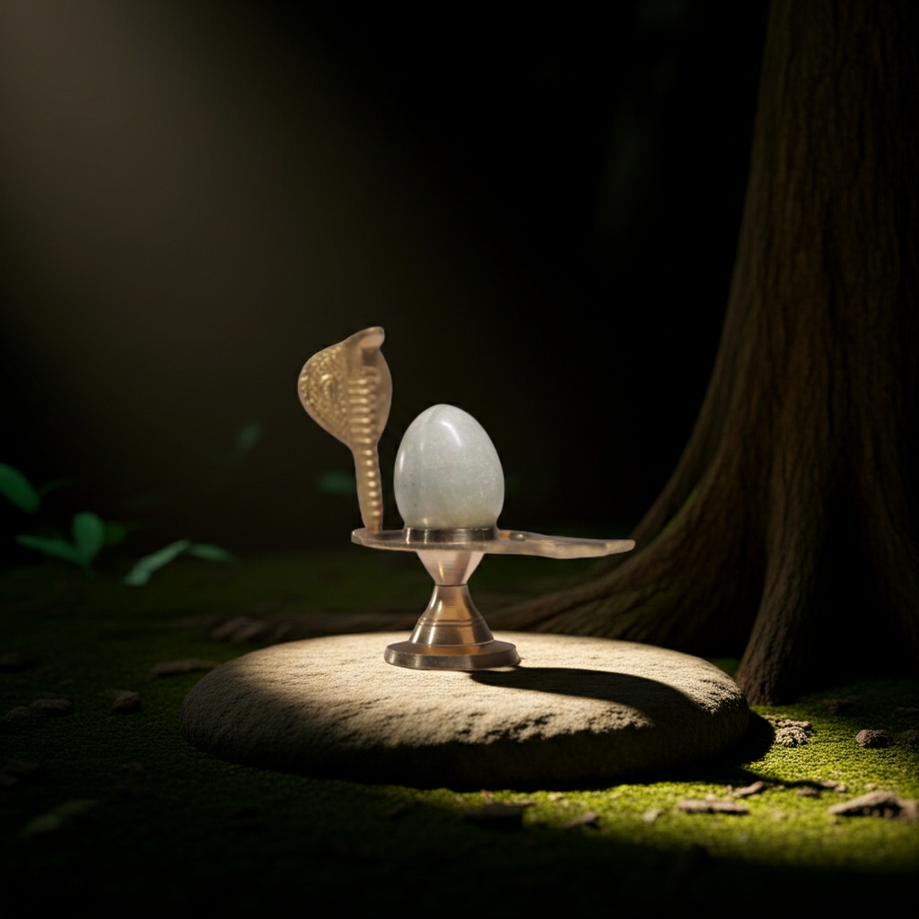 Narmadeshwar Shivling with Bronze Stand (3-5 cm Shivling & 9 cm Stand)