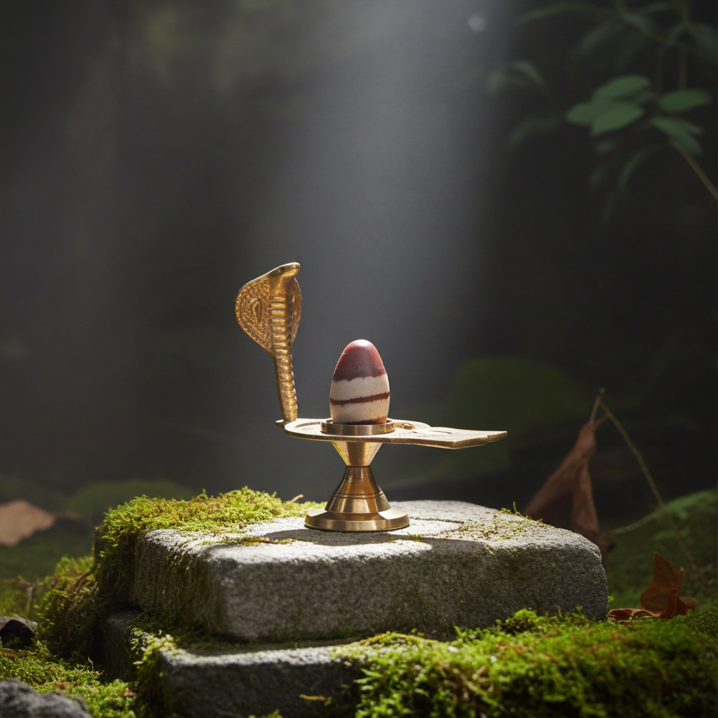 Narmadeshwar Shivling with Bronze Stand (3-5 cm Shivling & 9 cm Stand)