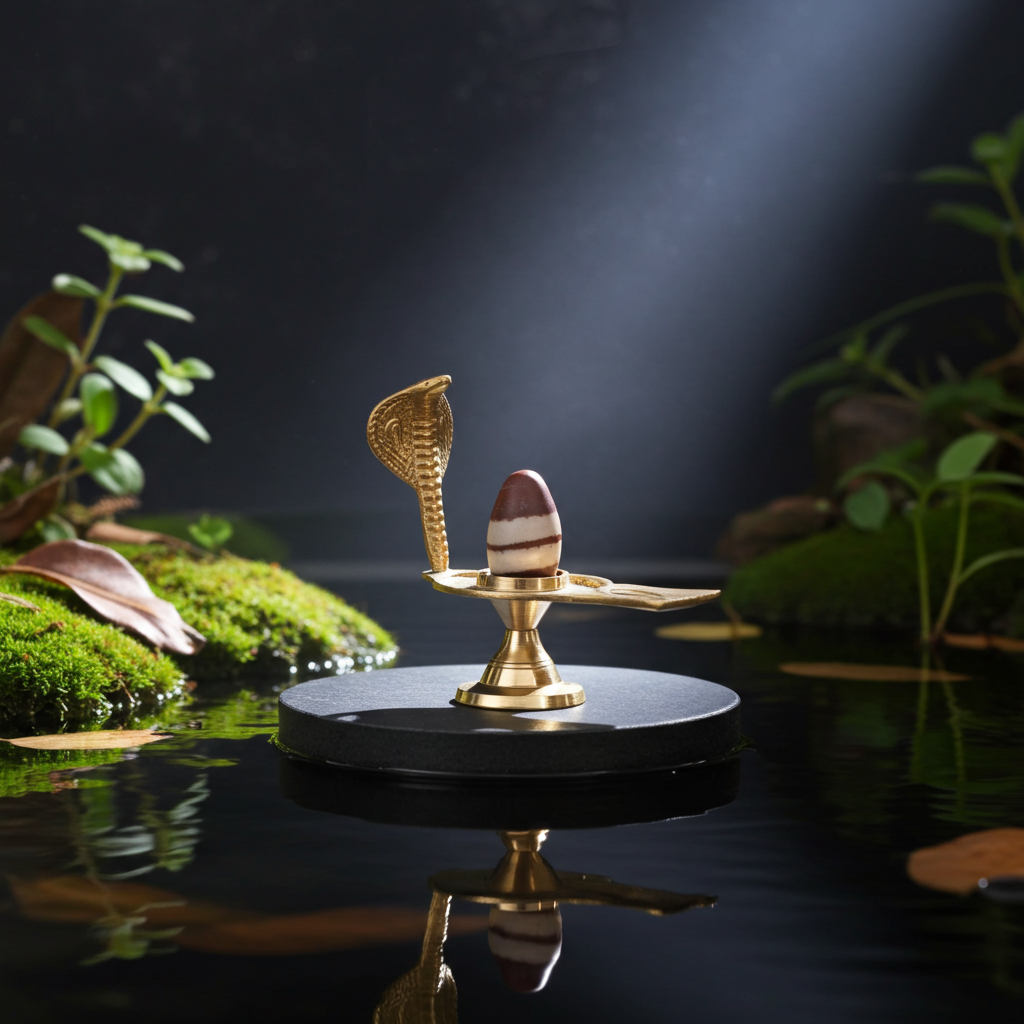 Narmadeshwar Shivling with Bronze Stand (3-5 cm Shivling & 9 cm Stand)