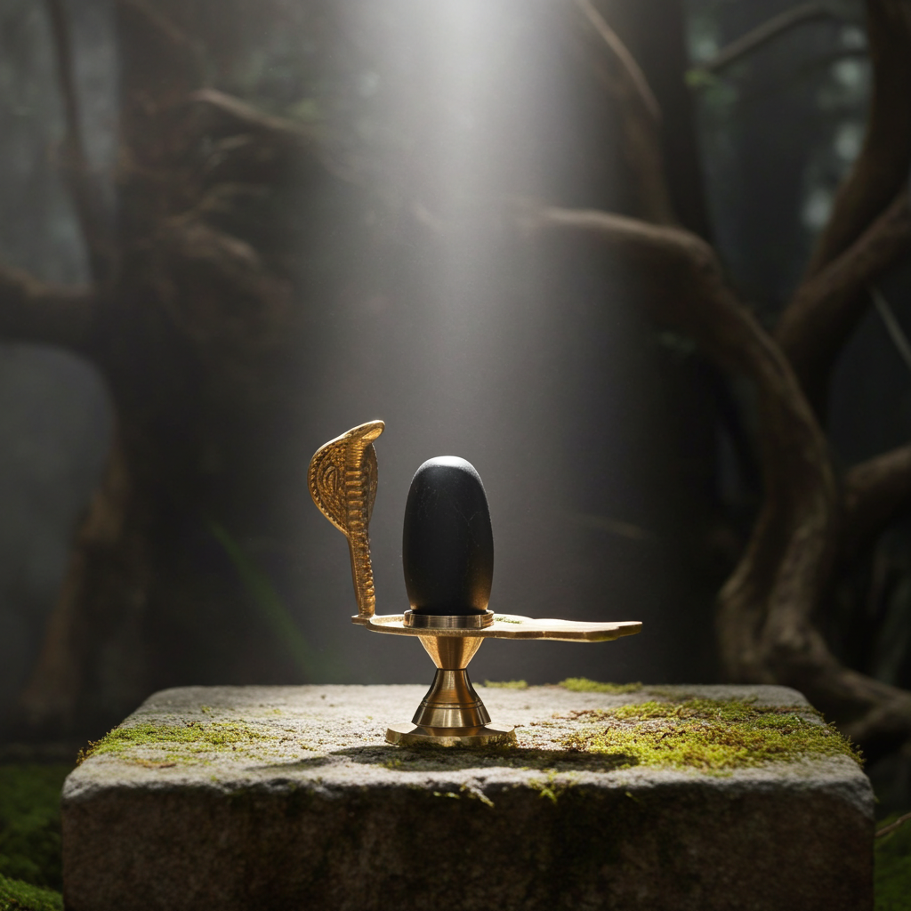 Narmadeshwar Shivling with Bronze Stand (3-5 cm Shivling & 9 cm Stand)