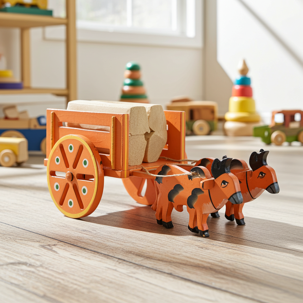 Handcrafted Wooden Bullock Cart – Traditional Decorative Toy for Kids & Home Decor
