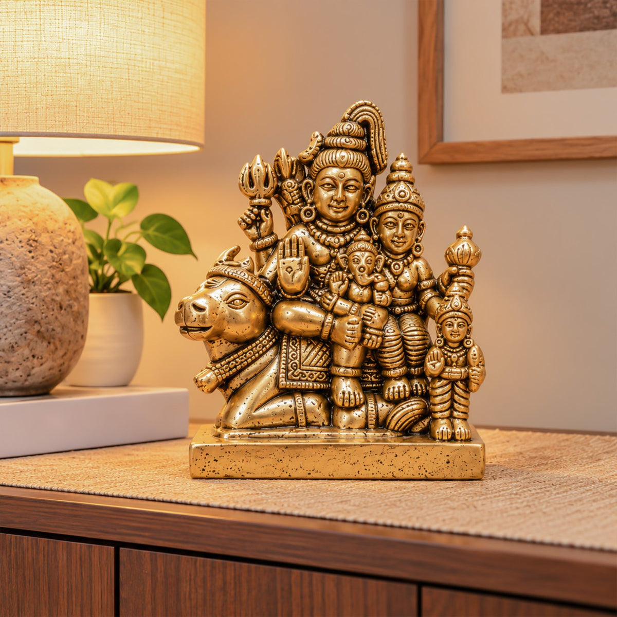 Antique Brass Shiva Family Idol