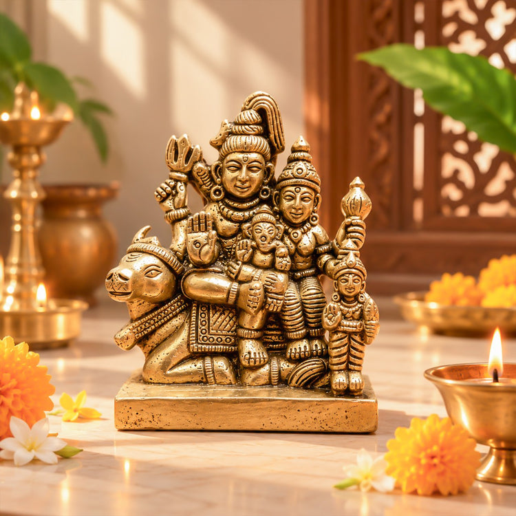 Antique Brass Shiva Family Idol