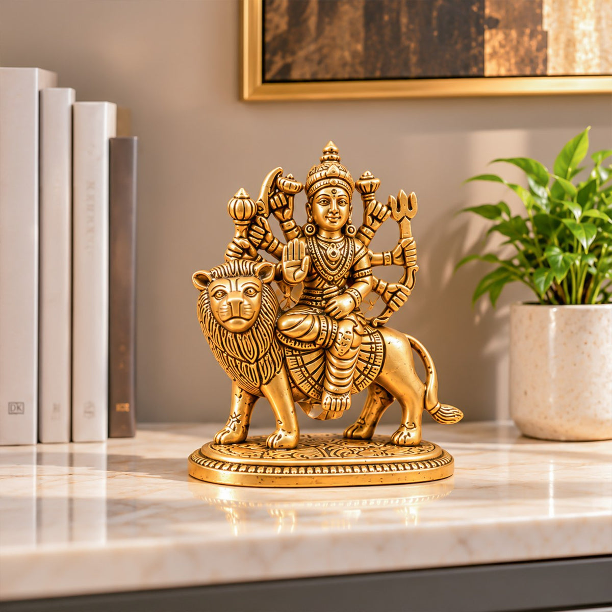 Antique Brass Maa Durga Sitting on Lion