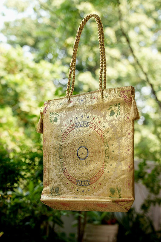 Ethnic Brocade Tote Bag – Festive Mandala Design